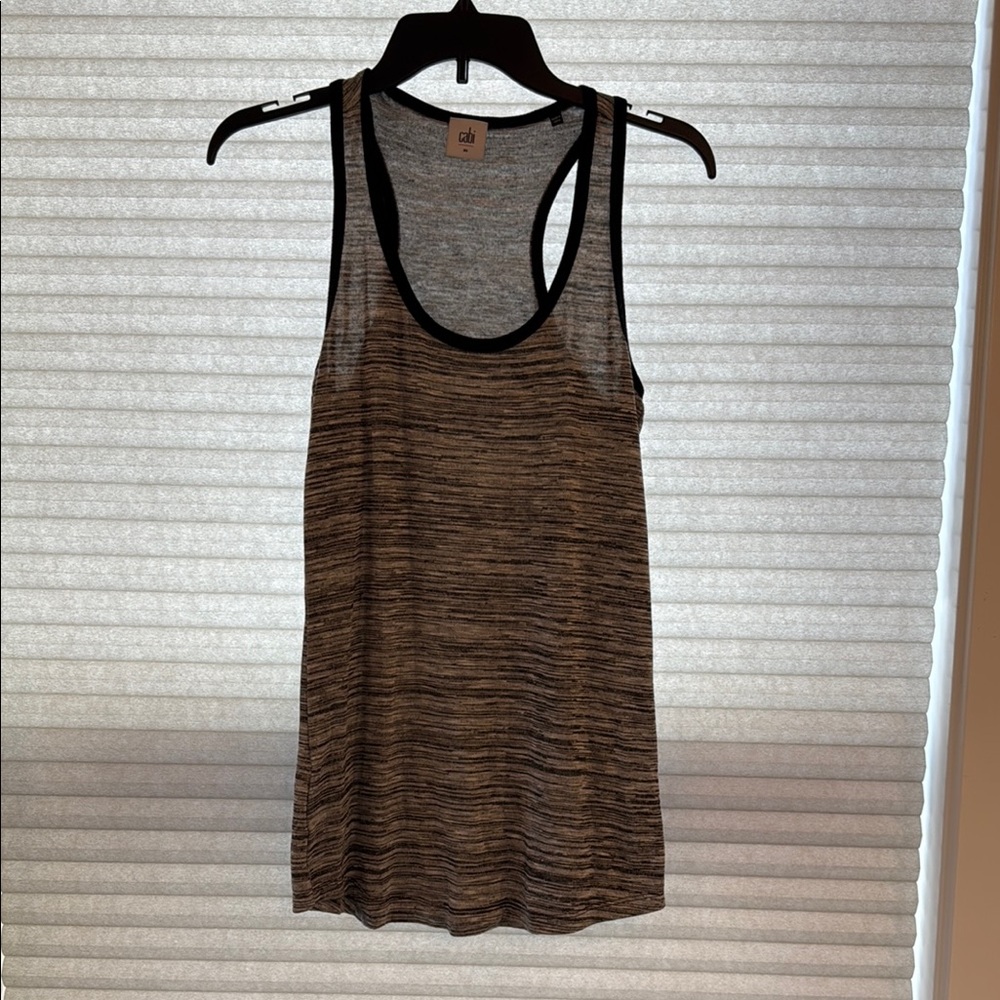 Cabi Black and Gray Striped Tank Top